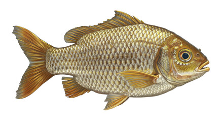Isolated Detailed Golden Brown Common Carp Fish Illustration