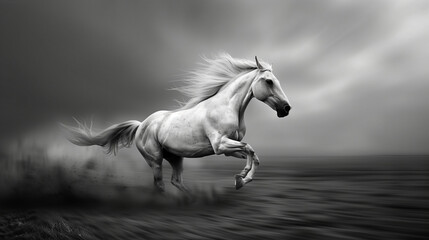 Majestic horse galloping freely, embodying untamed spirit and motion