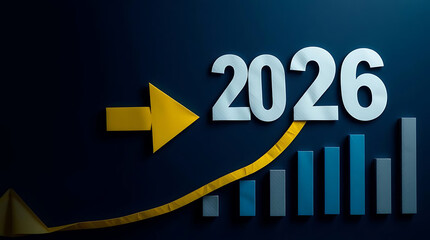 Yellow arrow points to 2026 growth chart upward trend