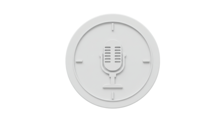 Isolated White Microphone Icon with Sound Wave Circle