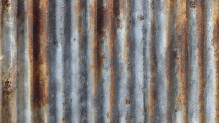 Naklejka premium Weathered corrugated metal surface with rust and texture showing decay and industrial aesthetic appeal close up