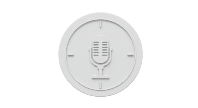 Isolated White Microphone Icon with Sound Wave Circle