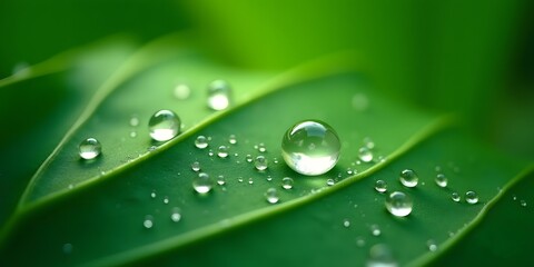 Macro photography of water droplets on green leaf nature photography stock photo