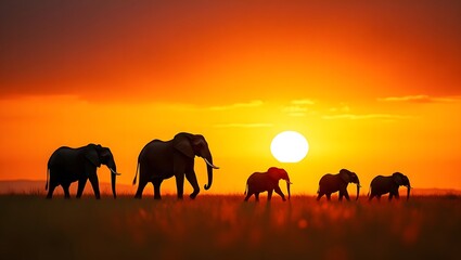 African elephants walking silhouette sunset wildlife safari animal nature
