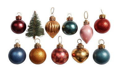 Obraz premium [Transparent Background PNG]Colorful Christmas Ornaments on White Background