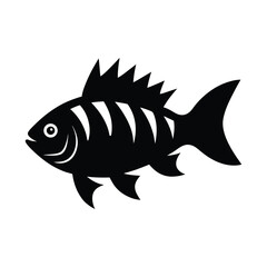 Striped Fish Icon Black and White Vector Illustration