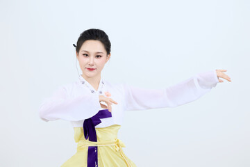 Beautiful dancers performing traditional Korean dance in Yanbian, China