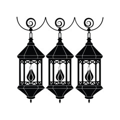 Elegant Black Silhouette of Three Hanging Lanterns Islamic, Moroccan, and Festive Decor