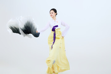 Beautiful dancers performing traditional Korean dance in Yanbian, China
