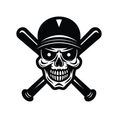Skull Baseball Logo Crossed Bats and Cap Design