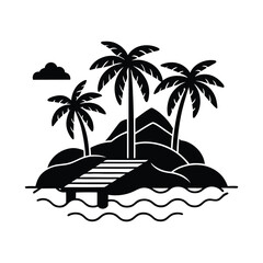 Tranquil Island Getaway Palm Trees, Mountains, and a Wooden Dock