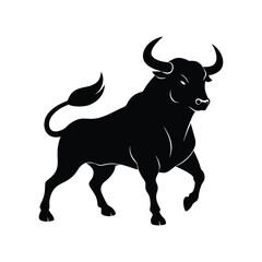 Powerful Black Bull Silhouette Majestic Animal Vector Illustration