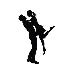 Romantic Couple Silhouette Man Lifting Woman in Loving Embrace