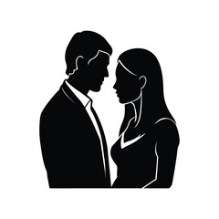 Silhouette of a Couple in Love Romantic Black and White Illustration