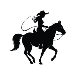 Cowgirl Riding Horse Silhouette Western Art, Equestrian, Rodeo, Ranch, Wild West