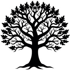 Obraz premium Vector silhouette of a tree with leaves, perfect for spring, summer, or autumn nature illustration and design