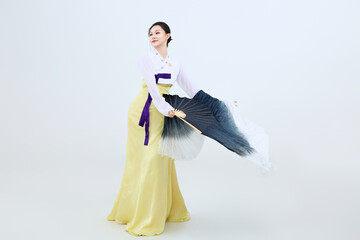 Beautiful dancers performing traditional Korean dance in Yanbian, China