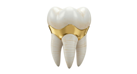 Isolated Realistic Molar Tooth Model with Golden Dental Band Restoration