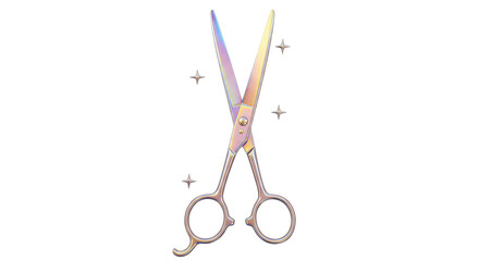 Isolated Sparkling Iridescent Hairdressing Scissors with Star Accents Beauty Tool