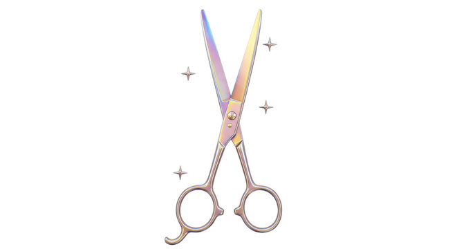 Isolated Sparkling Iridescent Hairdressing Scissors with Star Accents Beauty Tool