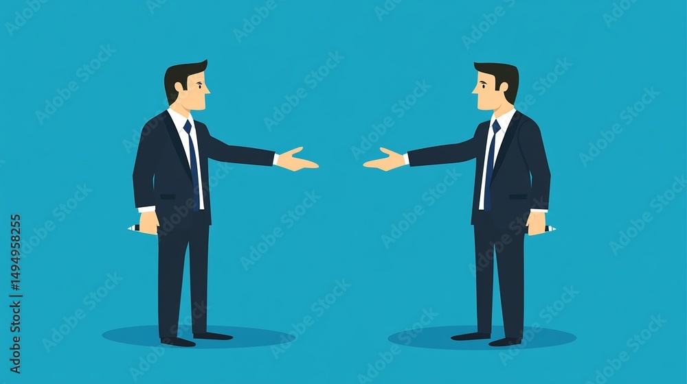 Poster flat vector of corporate employees practicing conflict mitigation techniques during performance revi
