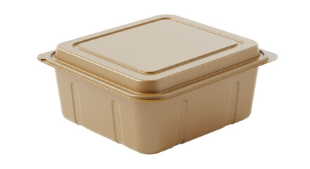 Isolated Golden Plastic Takeaway Food Container Box with Lid