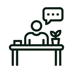 Minimalist Office Desk Illustration with Thoughtful Business Professional icon