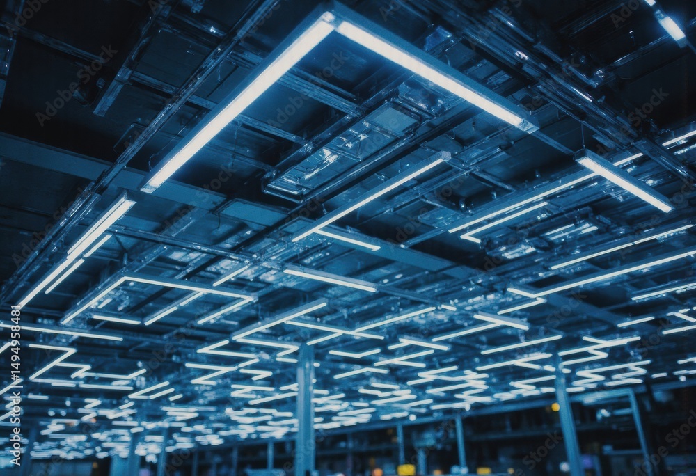 Aufkleber modern ceiling design featuring illuminated led light strips in a geometric pattern