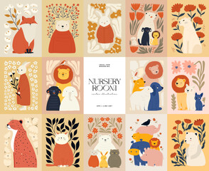 Abstract Childrens Room posters template. Modern trendy Kids minimal style. Hand drawn design for wallpaper, wall decor, print, postcard, cover, template, banner.