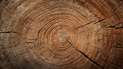 Fototapeta premium Close up capturing the intricate rings and textures of a freshly cut tree trunk in rich wood tones