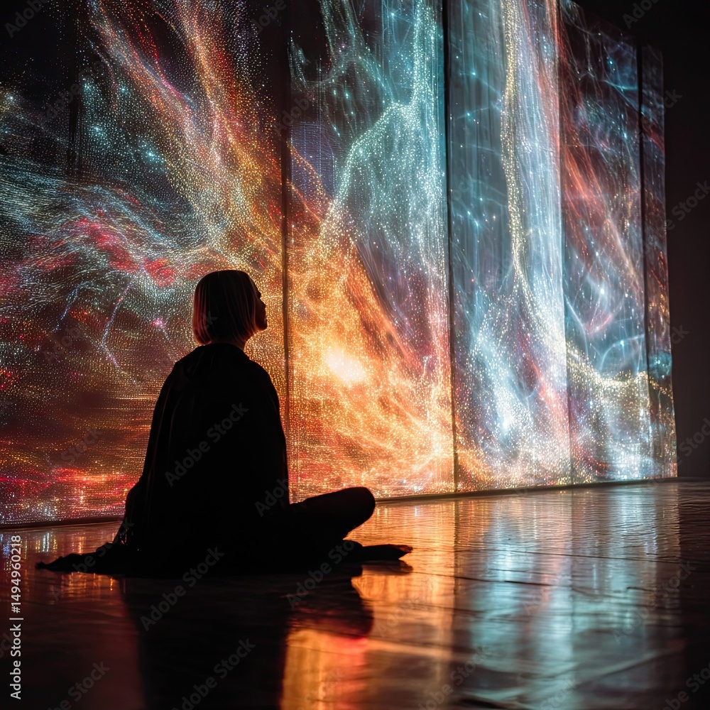 Wall mural digital tapestry technology for interactive real-time art displays using projection mapping, sensor 