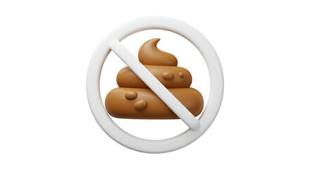 Isolated No Poop Sign with Crossed Out Brown Cartoon Excrement
