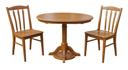 Isolated Classic Wooden Round Dining Table with Two Matching Chairs