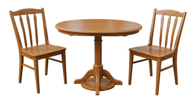 Isolated Classic Wooden Round Dining Table with Two Matching Chairs