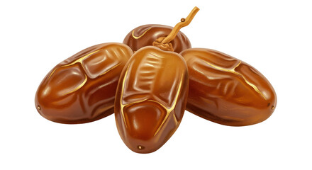 Isolated Cluster of Four Sweet Brown Dried Date Fruits Healthy Snack