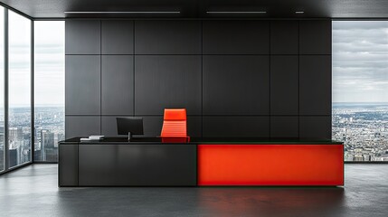 Modern reception desk in a contemporary office space.
