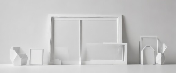 Modern minimalist white frame collage mockup, clean geometric shapes,  asset,  modern