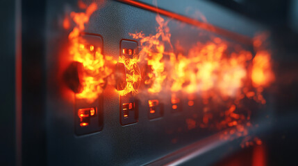 Electrical surge protector with extension cord on fire