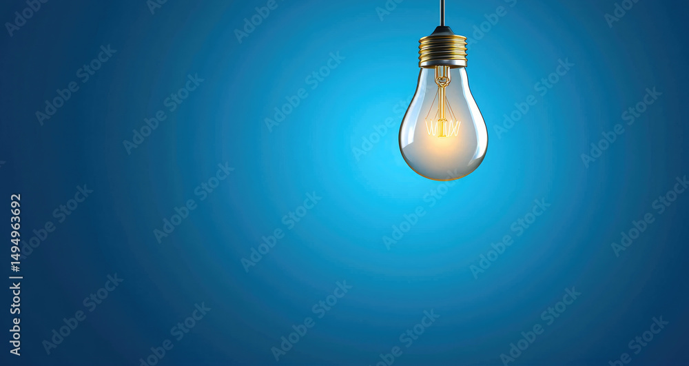 Poster lightbulb floating blue background glowing single illumination idea creative concept