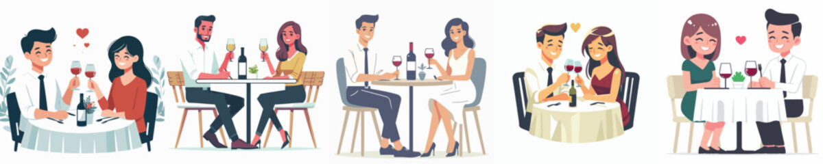 Vector of a couple on a date accompanied by a cup of wine
