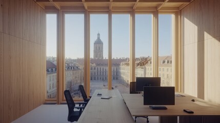Modern office space with city views.
