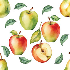Seamless Watercolor Apples and Bears Pattern.