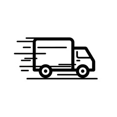 Fast delivery truck icon black simple minimalist graphic design illustration for website mobile app transportation logistics business speed quick service cargo freight on transparent background van