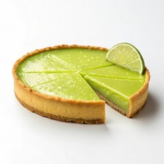 Exquisite lime tart with a flaky crust and bright green filling perfectly displayed in high contrast side view