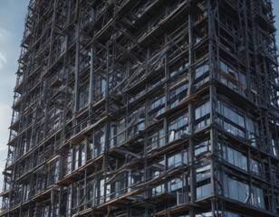 High-rise building construction time lapse, showcasing steel framework and glass facade,  metropolitan area,  urban,  high-rise