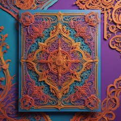 Vibrant die-cut cards, intricate patterns, colorful cardstock , invitations, handmade, surface
