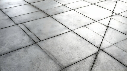 Abstract pattern of concrete floor tiles casting subtle shadows forming geometrical grid design