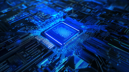 The AI chip emitting light represents the rapid development of future technology, leaving ample design space