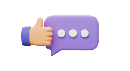 Isolated Thumbs Up Hand Icon with Purple Typing Speech Bubble Ellipses