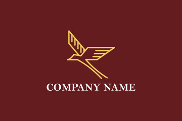 Minimalist Bird Logo. Modern golden bird logo in line art style on dark background. Ideal for luxury brands, consulting, or creative
